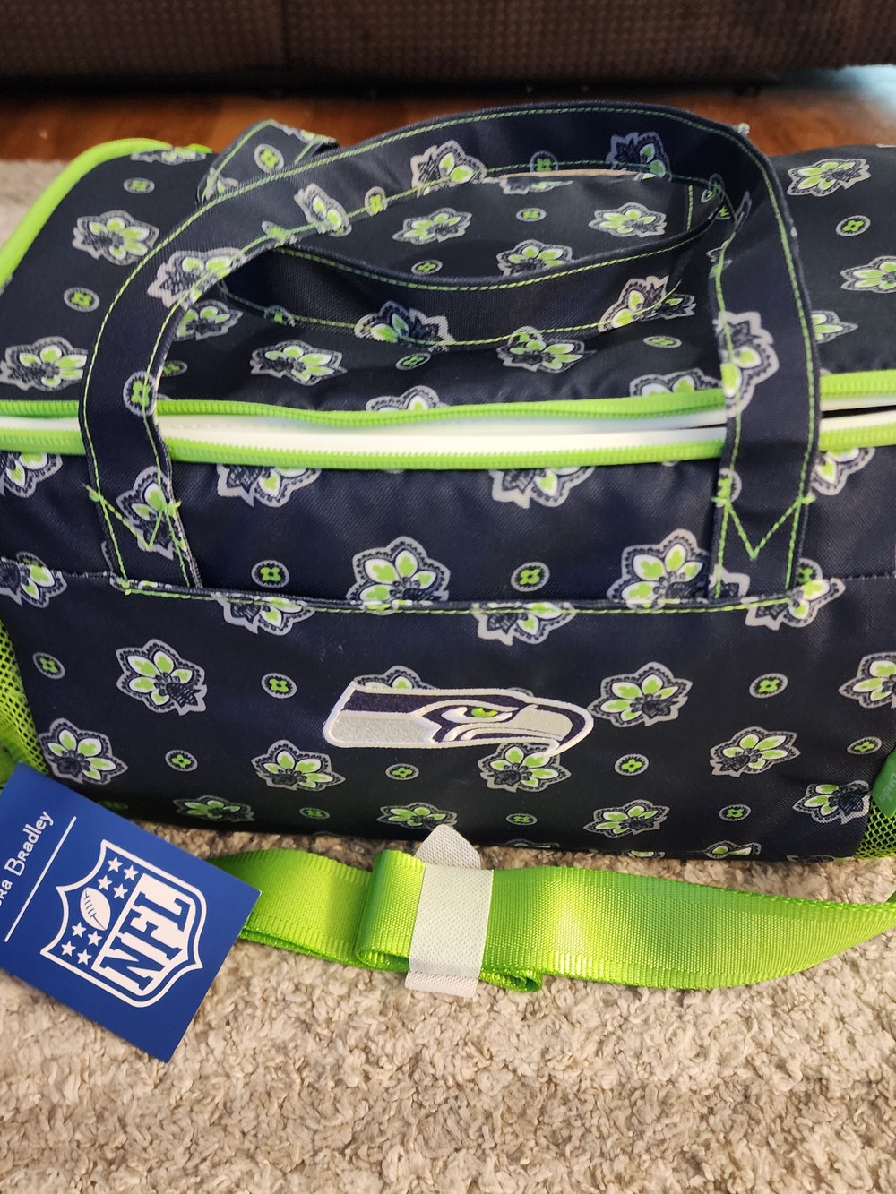 Vera Bradley Seattle Seahawks Navy Floral Print Crossbody Bag with Lime Trim